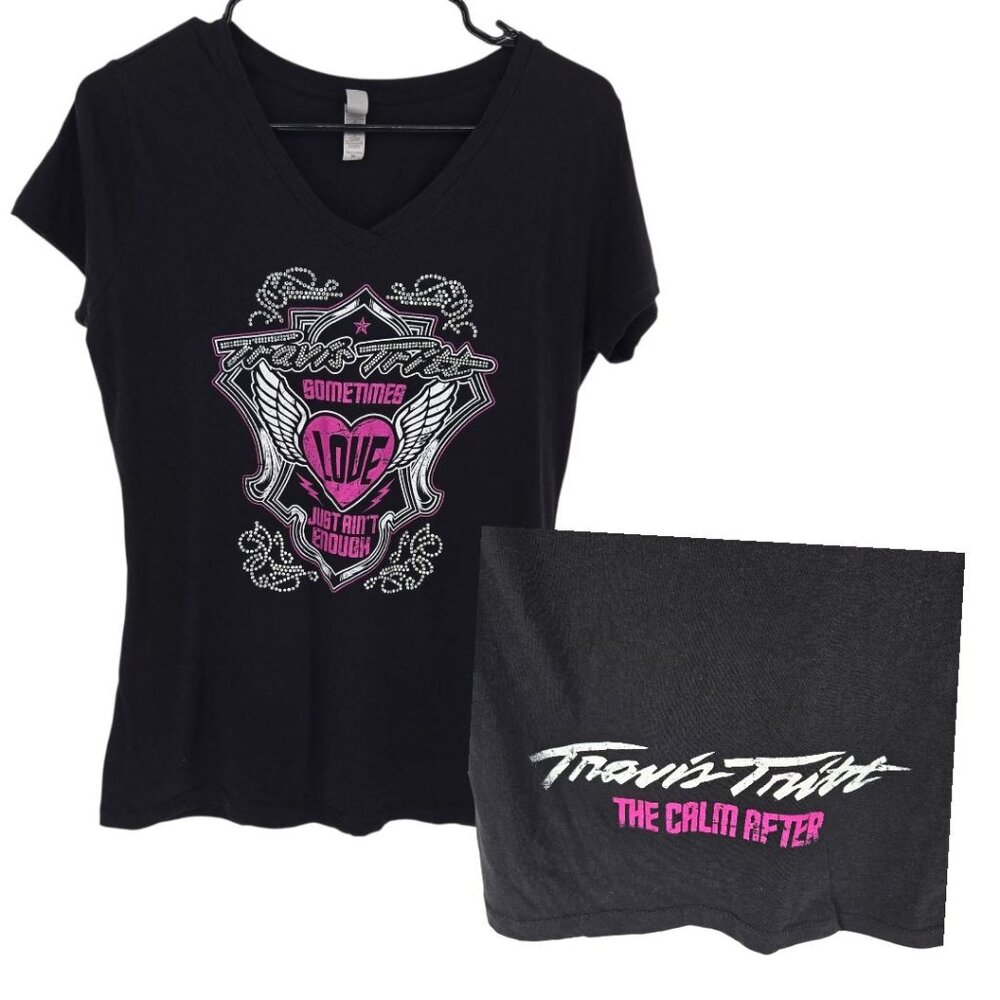 Travis Tritt The Calm After embellished graphic short sleeve top womens Size XL